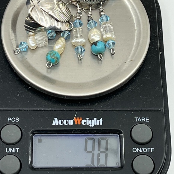 90's Handmade Sterling Silver Double Shell Earrings with Turquoise - Picture 16 of 16